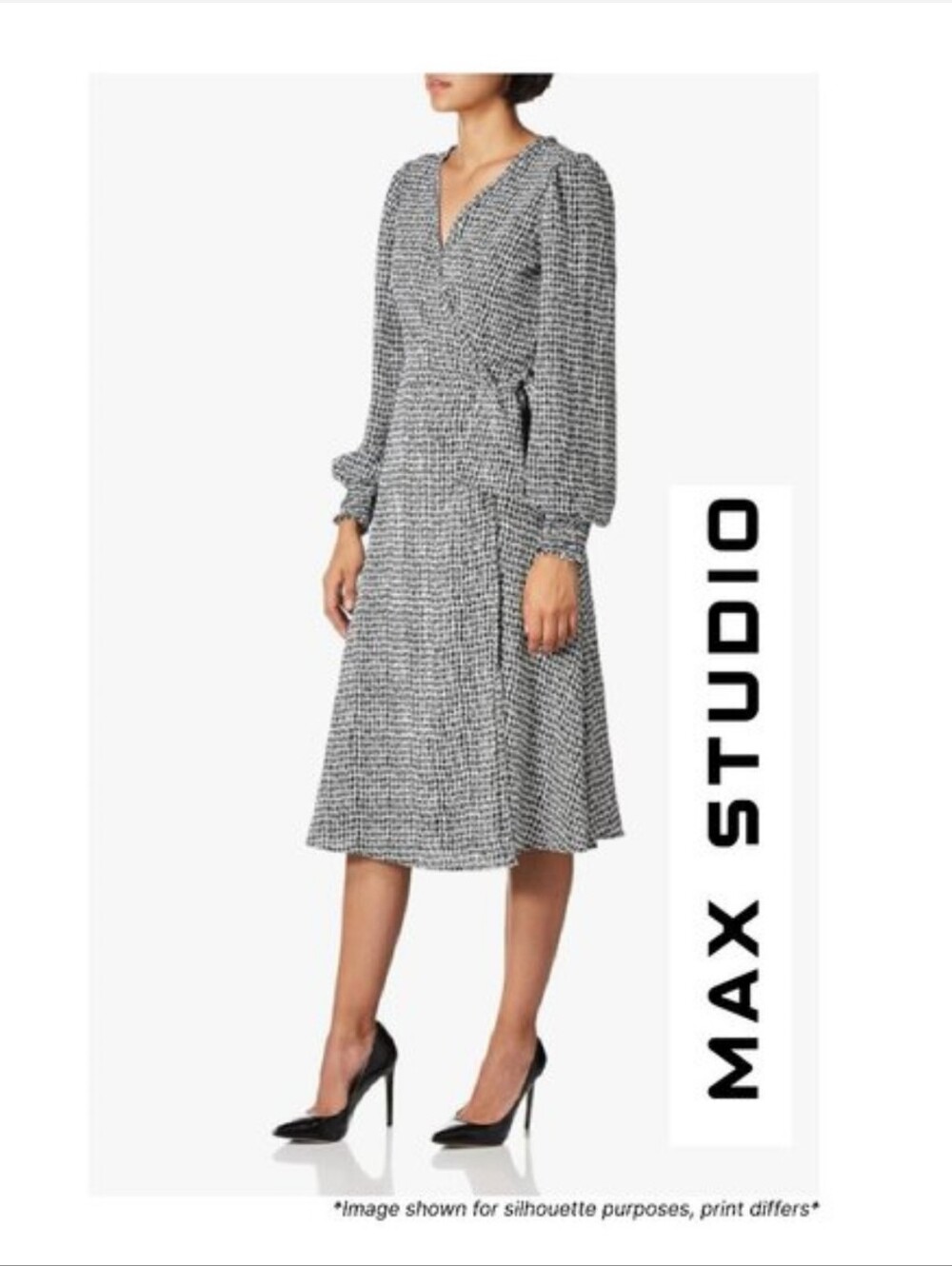 Max Studio Balloon Sleeve Wrap Midi Dress
